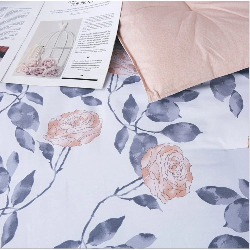 Monet Rose Pink Gray 100% Cotton Reversible‎ Duvet Cover Set Queen/Full Romantic